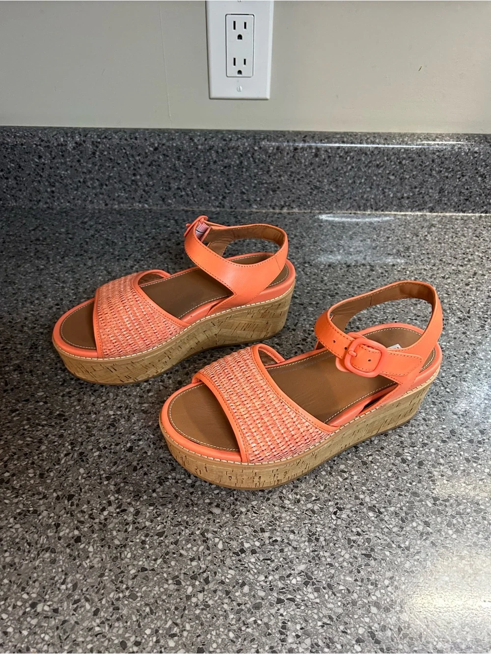 Fitflop Orange Woven Cork Platform Sandals